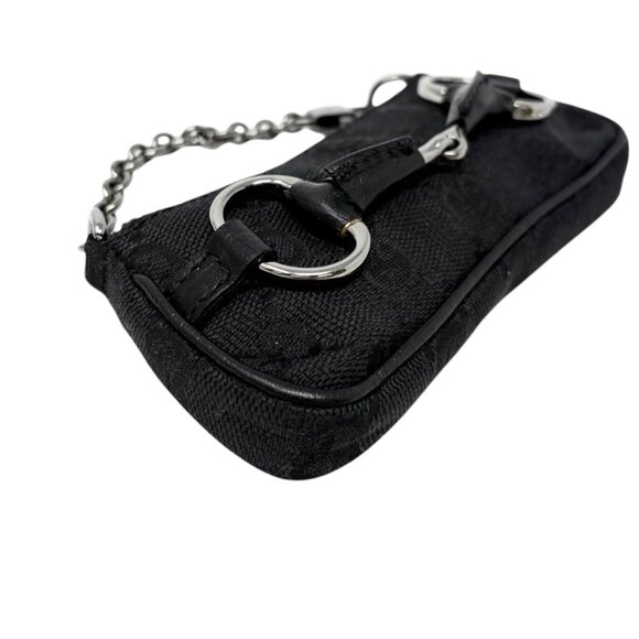 GUCCI Vintage GG Monogram Horsebit Micro Pouch Coin Purse Black Silver [106221] - Picture 7 of 13